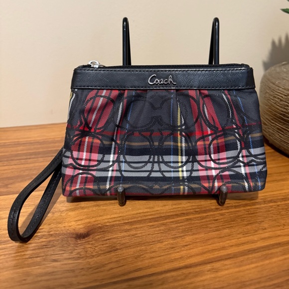 Coach Black and Red Plaid Wristlet - Picture 1 of 6